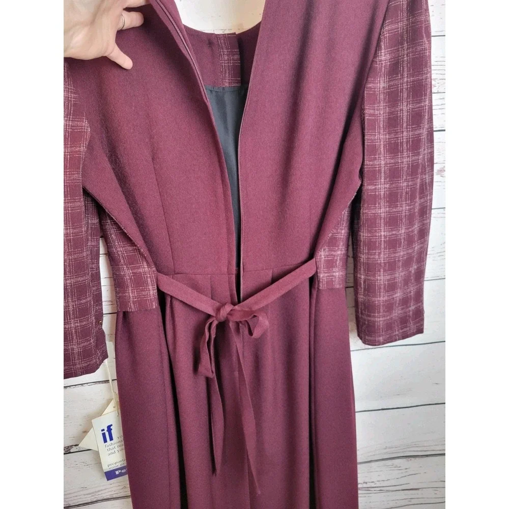 NOS VTG Leslie Belle Petite Dress 90s Plaid Academic Career Midi Burgundy 10P
